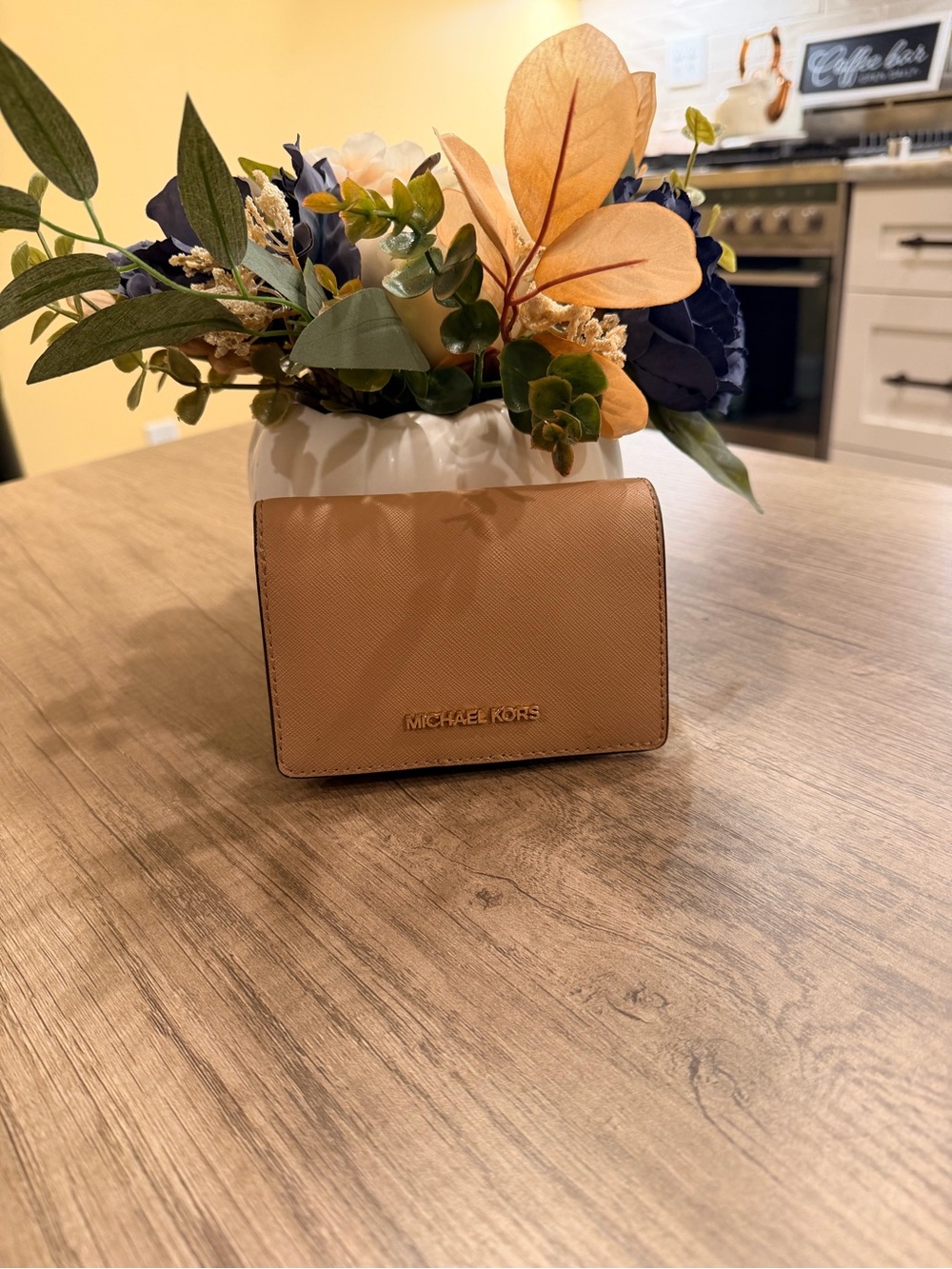 Michael Kors Camel Saffiano Leather Small Wallet with Gold Logo